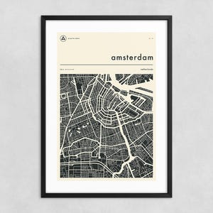 AMSTERDAM KARTE (Giclée Fine Art Druck) Minimalistische Stadtkarte Straßen-Karte (8x12 12x18 16x24 20x30 24x36 A1 A2 A3 A4) Gespannt, gerollt oder gerahmt