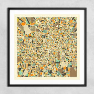 MAPA DE ATLANTA (impresión artística Giclée sobre papel o lienzo) Mapa de calles de ciudad minimalista de Jazzberry Blue (con o sin marco) Serie 1