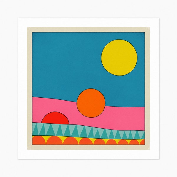 RISE (Giclée Fine Art Print) Colorful Abstract Sunrise Illustration (10x10 12x12 16x16 24x24 28x28 30x30) Rolled, Stretched or Framed
