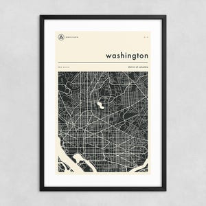 WASHINGTON DC KAART (Giclée Fine Art Print) Minimalistische stadsstratenkaart (8 x 12 12 x 18 16 x 24 20 x 30 24 x 36 A1 A2 A3 A4), opgerold, uitgerekt of ingelijst