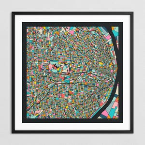 ST LOUIS KARTE (Giclée Druck auf Papier oder Leinwand) Bunter Stadtplan Straßen Karte von Jazzberry Blue (Gerahmt oder Ungerahmt) Serie 3