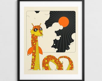 SEA SERPENT, Quirky Sea Monster Pop Illustration (Giclée Fine Art Print)