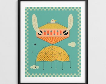 Surrealer Vogel (Giclée Fine Art Print) 3D Druck FLIEGENDE MASCHINE