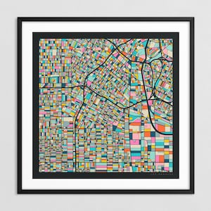 MAPA DE LOS ÁNGELES (impresión artística Giclée sobre papel o lienzo) Mapa colorido de las calles de la ciudad de Jazzberry Blue (con o sin marco) Serie 3