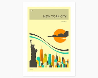 NEW YORK Skyline Travel Poster (Giclée Fine Art Print) (8x10 12x16 16x20 18x24 24x32 A1 A2 A3 A4) Rolled, Stretched or Framed