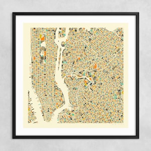 NEW YORK KARTE (Giclée Kunstdruck auf Papier oder Leinwand) Minimalistischer Stadtplan Straßen Karte von Jazzberry Blue (Gerahmt oder Ungerahmt) Serie 1