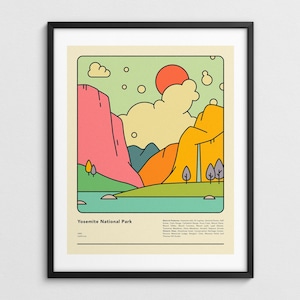 YOSEMITE VALLEY, kolorowy plakat podróżniczy w stylu retro z motywem parku narodowego (wydruk artystyczny giclée)
