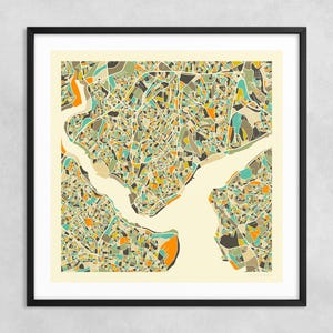 MAPA DE ESTAMBUL (impresión artística Giclée sobre papel o lienzo) Mapa de calles de ciudad minimalista de Jazzberry Blue (con o sin marco) Serie 1