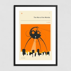 LA GUERRA DEI MONDI (Stampa artistica Giclée su carta o tela) Copertina di libro minimalista, opera d'arte murale (con o senza cornice)