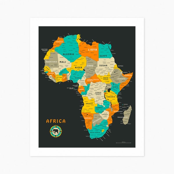 AFRICA MAP (Giclée Fine Art Print) (8x10 12x16 16x20 18x24 24x32 A1 A2 A3 A4) Rolled, Stretched or Framed