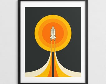 Minimalist Retro NASA Space Shuttle Poster (Giclée Fine Art Print) UPWARD
