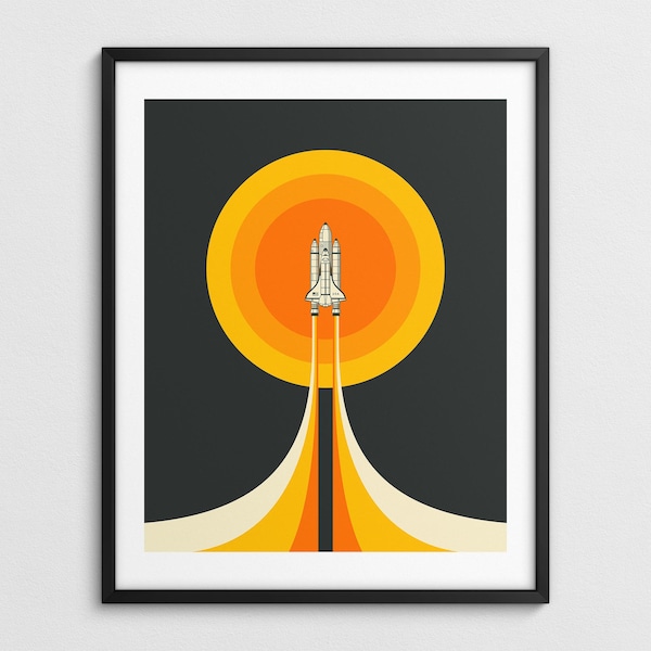 Minimalist Retro NASA Space Shuttle Poster (Giclée Fine Art Print) UPWARD