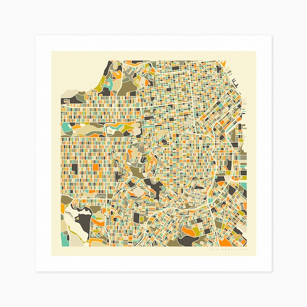 SAN FRANCISCO (Giclée Fine Art Print) City Street Map (10x10 12x12 16x16 24x24 28x28 30x30) Rolled, Stretched or Framed