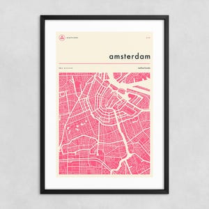 AMSTERDAM KARTE (Giclée Fine Art Druck) Minimalistische Stadtkarte Straßen-Karte (8x12 12x18 16x24 20x30 24x36 A1 A2 A3 A4) Gespannt, gerollt oder gerahmt