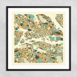 STOCKHOLM KARTE (Giclée Fine Art Druck auf Papier oder Leinwand) Minimalistischer Stadtplan von Jazzberry Blue (Gerahmt oder Ungerahmt) Serie 1
