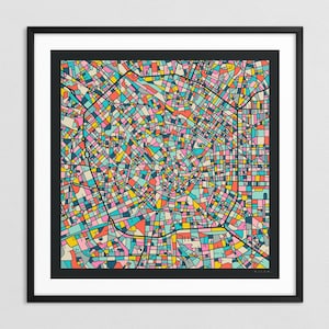 MAILAND KARTE (Giclée Druck auf Papier oder Leinwand) Bunte Stadt Map Straßenkarte von Jazzberry Blue (Gerahmt oder Ungerahmt) Serie 3