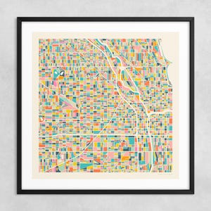 MAPA DE CHICAGO (impresión artística Giclée sobre papel o lienzo) Mapa callejero de ciudad moderno de Jazzberry Blue (con o sin marco) Serie 2