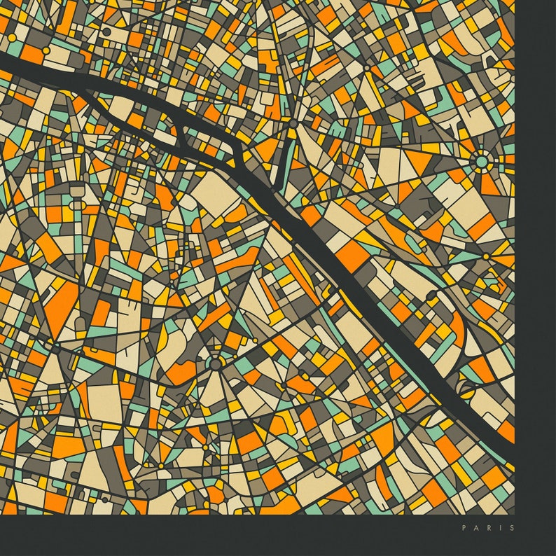 PARIS Giclée Fine Art Print City Street Map 10x10 12x12 16x16 24x24 28x28 30x30 Rolled, Stretched or Framed image 6