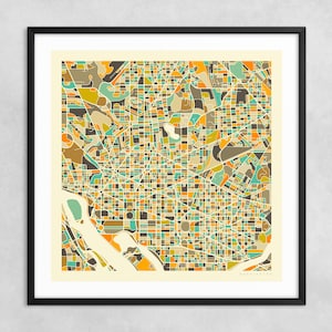 MAPA DE WASHINGTON DC (impresión artística Giclée sobre papel o lienzo) Mapa de calles de la ciudad minimalista de Jazzberry Blue (con o sin marco) Serie 1