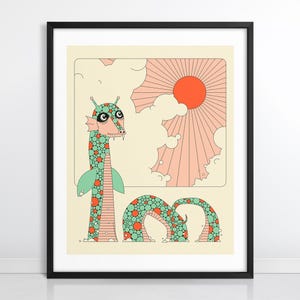 SERPIENTE MARINA (impresión artística Giclée sobre papel o lienzo) Ilustración colorida de un monstruo marino (con o sin marco)
