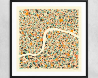 LONDON MAP (Giclée Fine Art Print on Paper or Canvas) Minimalist City Street Map by Jazzberry Blue (Framed or Unframed) Series 1