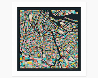 AMSTERDAM City Street Map (Giclée Fine Art Print) (10x10 12x12 16x16 24x24 28x28 30x30) Rolled, Stretched or Framed (2024)