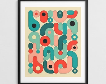 Geometrisch abstracte muurkunst, modern-retro decor (giclée fine-art print) GEOMETRIE 5