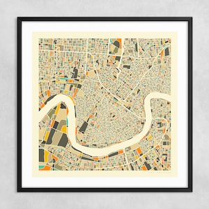NEW ORLEANS KARTE (Giclée Fine Art Druck auf Papier oder Leinwand) Minimalistischer Stadtplan von Jazzberry Blue (Gerahmt oder Ungerahmt) Serie 1