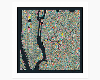 NEW YORK City Street Map (Giclée Fine Art Print) (10x10 12x12 16x16 24x24 28x28 30x30) Rolled, Stretched or Framed (2024)