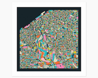 CLEVELAND City Street Map (Giclée Fine Art Print) (10x10 12x12 16x16 24x24 28x28 30x30) Rolled, Stretched or Framed (2024)