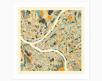 PITTSBURGH (Giclée Fine Art Print) City Street Map (10x10 12x12 16x16 24x24 28x28 30x30) Rolled, Stretched or Framed