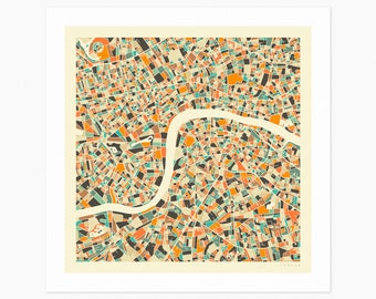 LONDON (Giclée Fine Art Print) City Street Map (10x10 12x12 16x16 24x24 28x28 30x30) Rolled, Stretched or Framed