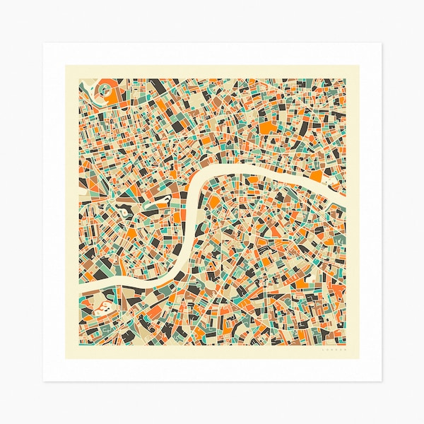 LONDON (Giclée Fine Art Print) City Street Map (10x10 12x12 16x16 24x24 28x28 30x30) Rolled, Stretched or Framed