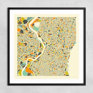 MAPA DE FILADELFIA (impresión artística Giclée sobre papel o lienzo) Mapa de calles de ciudad minimalista de Jazzberry Blue (con o sin marco) Serie 1