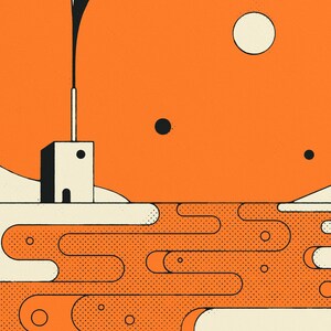 ORANGE RIVER, Minimalist Modern-Retro Landscape Illustration (Giclée Fine Art Print) image 2