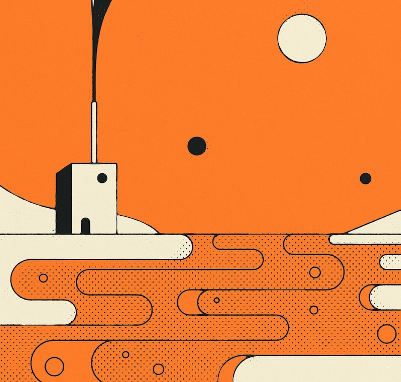ORANGE RIVER, Minimalist Modern-Retro Landscape Illustration (Giclée Fine Art Print) image 2