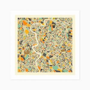 ROME (Giclée Fine Art Print) City Street Map (10x10 12x12 16x16 24x24 28x28 30x30) Rolled, Stretched or Framed