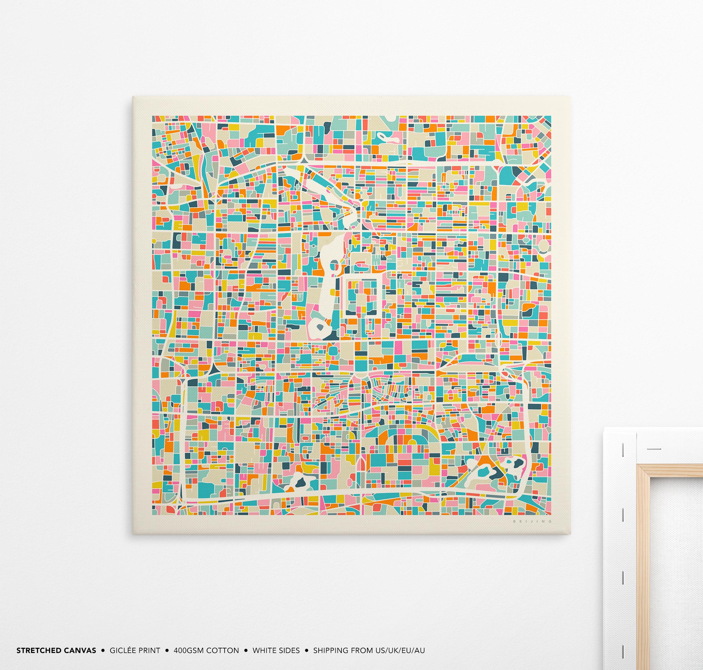 BEIJING MAP (giclée Fine Art Print) Colorful Modern City Street Map ...