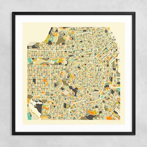 MAPA DE SÃO FRANCISCO (Impressão artística giclée em papel ou tela) Mapa de rua minimalista da cidade por Jazzberry Blue (com ou sem moldura) Série 1