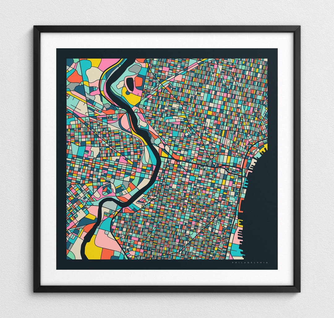 PHILADELPHIA MAP (giclée Fine Art Print) Colorful City Street Map ...