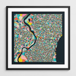PHILADELPHIA MAP (Giclée Fine Art Print) Colorful City Street Map (Series 3)