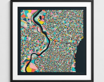 MAPA DA FILADÉLFIA (Impressão Fine Art Giclée) Mapa colorido das ruas da cidade (Série 3)