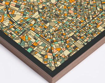 MILAN MAP Ready to Hang Wood Print (Wall Art for your Home Décor) dark version