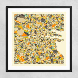 MAPA DE DUBLÍN (impresión artística Giclée sobre papel o lienzo) Mapa de calles de ciudad minimalista de Jazzberry Blue (con o sin marco) Serie 1