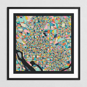 MAPA DE WASHINGTON DC (impresión artística Giclée sobre papel o lienzo) Mapa colorido de las calles de la ciudad de Jazzberry Blue (con o sin marco) Serie 3