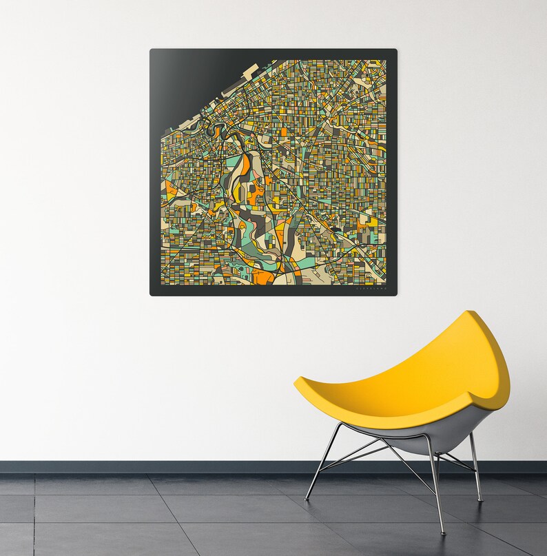 CLEVELAND MAP Ready To Hang Metal Print City Street Map by Jazzberry Blue image 7