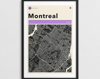 MONTREAL MAP (Giclée Fine Art Print) Retro Minimalist City Street Map