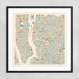 MAPA DE NUEVA YORK (impresión artística Giclée sobre papel o lienzo) Mapa callejero de una ciudad moderna de Jazzberry Blue (con o sin marco) Serie 2