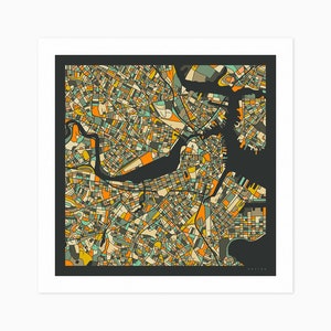 BOSTON Giclée Fine Art Print City Street Map 10x10 12x12 16x16 24x24 28x28 30x30 Rolled, Stretched or Framed image 2