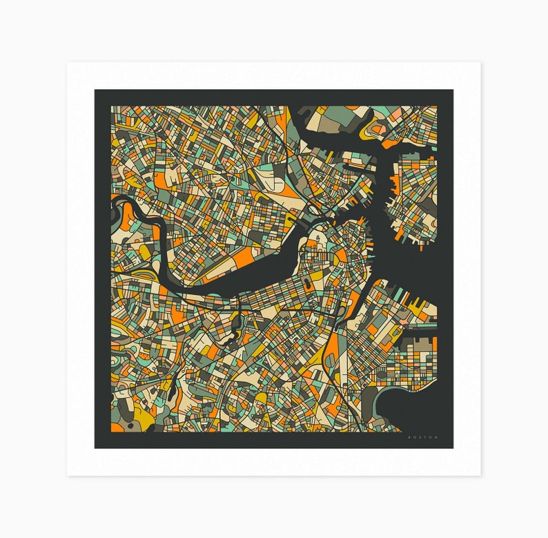 BOSTON Giclée Fine Art Print City Street Map 10x10 12x12 16x16 24x24 28x28 30x30 Rolled, Stretched or Framed image 2